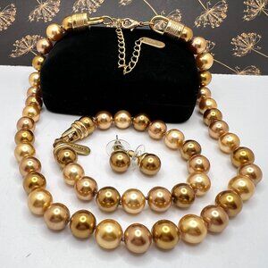 Kissaka Bronze & Gold Glass Pearl Demi-Parure Set